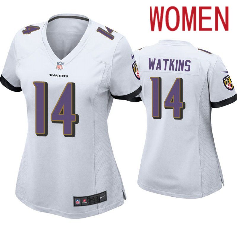 Women Baltimore Ravens #14 Sammy Watkins Nike White Game NFL Jersey->women nfl jersey->Women Jersey